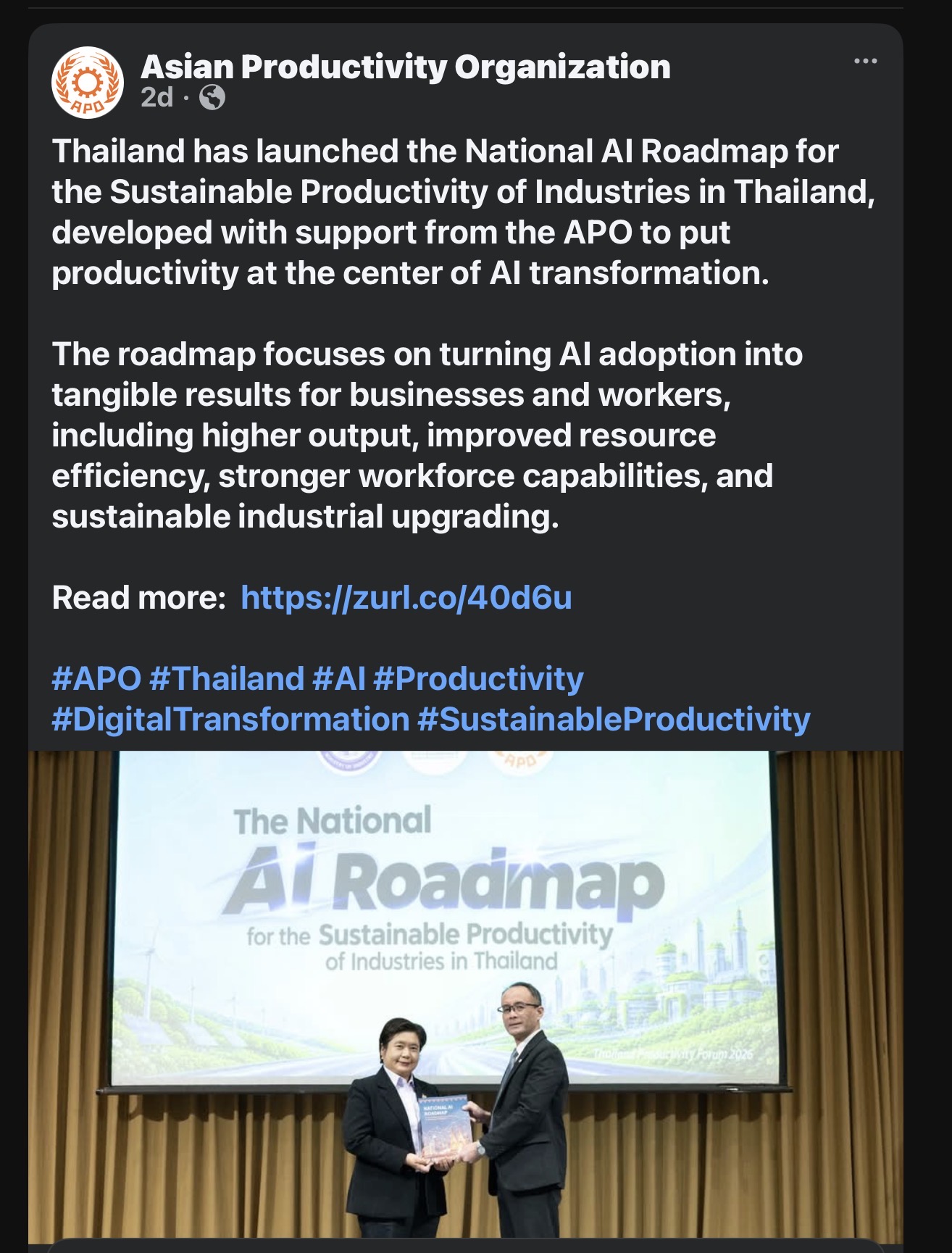 Thailand’s National AI Roadmap presented at the Asian Productivity Organization